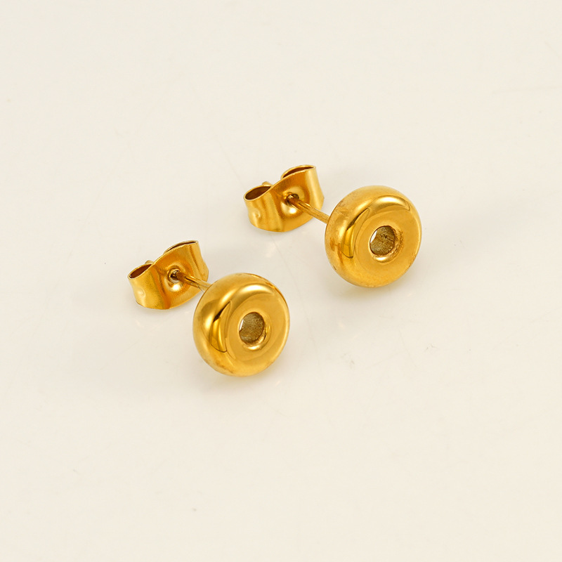 Gold color / 1 Pair Simple Series Elegant Letter O Titanium Steel  Gold Color Women's Stud Earrings Picture15